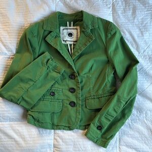 Anthropologie Green Button Blazer with Pockets